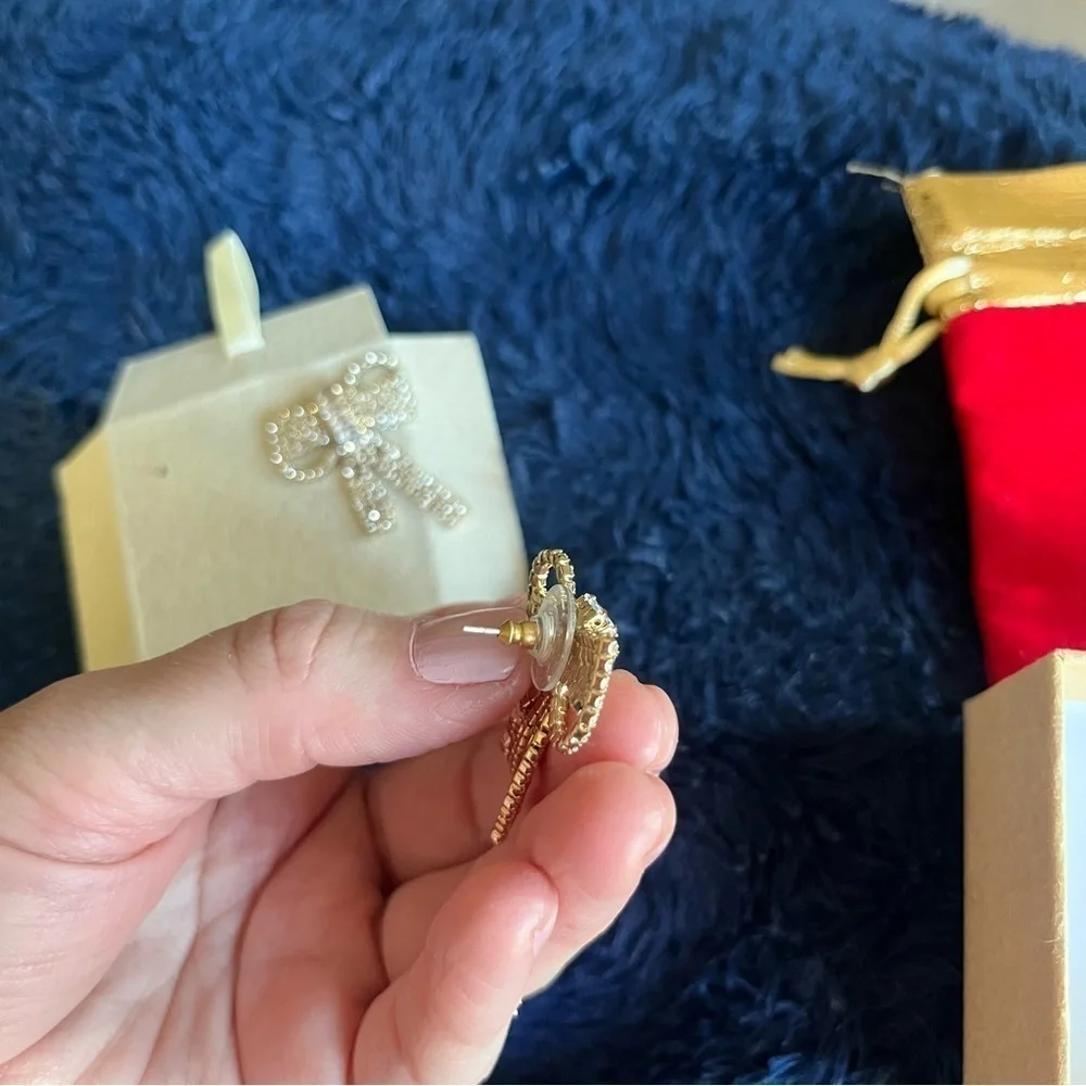 Xioose Gold Rhinestone Ribbon Bow Stud Fashion Ladies Earrings